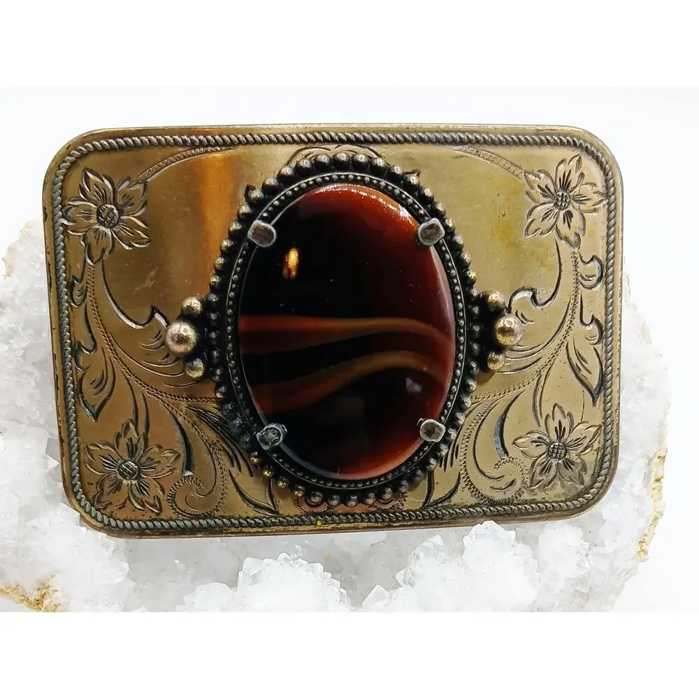 Vintage Gold Tone Stone Belt Buckle
